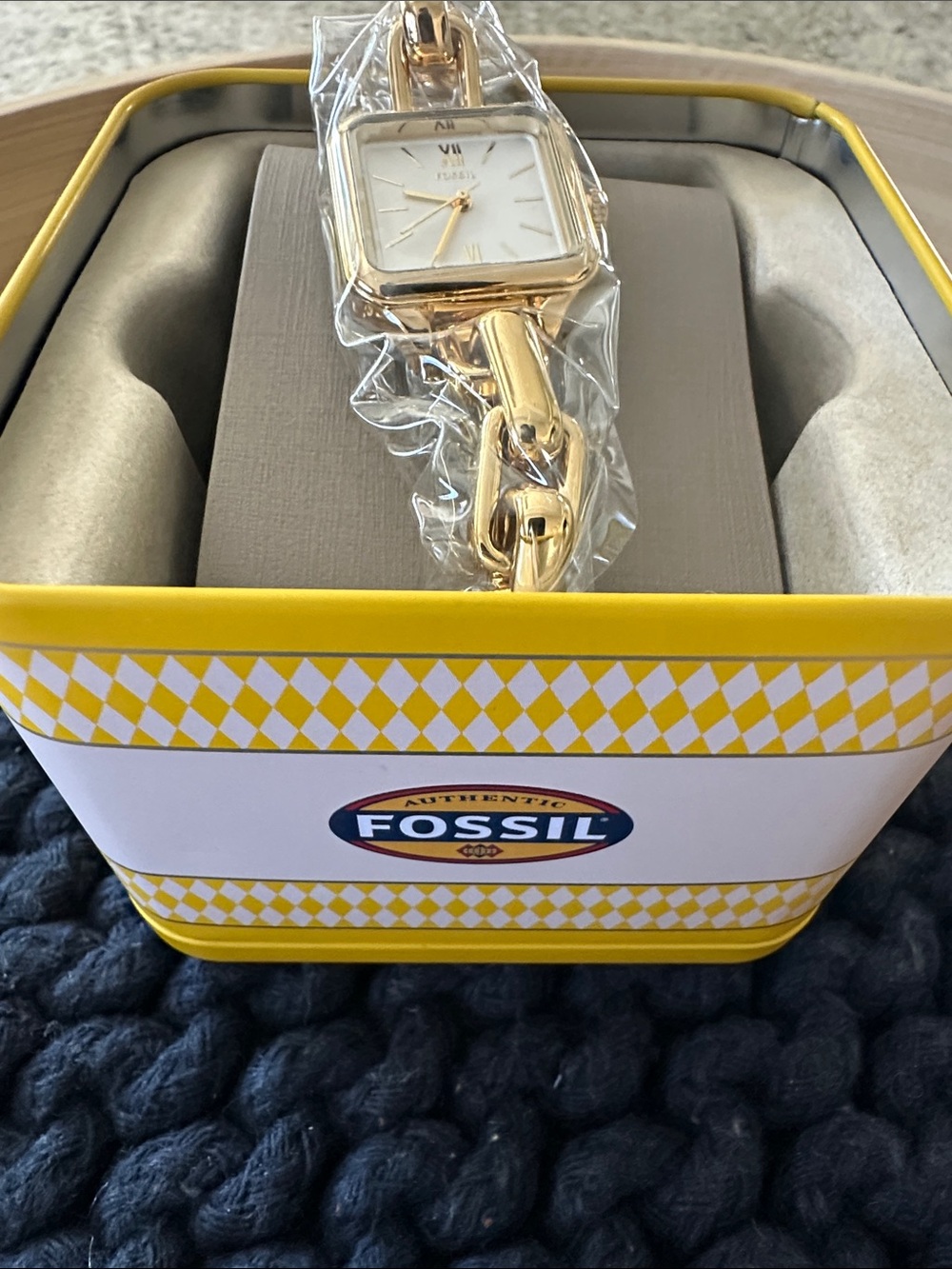 Fossil Women's Gold Bracelet Watch with White Square Dial
